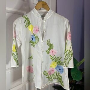 Vintage Like New CARO of Honolulu Embroidered Tunic Size 8 White Flowers